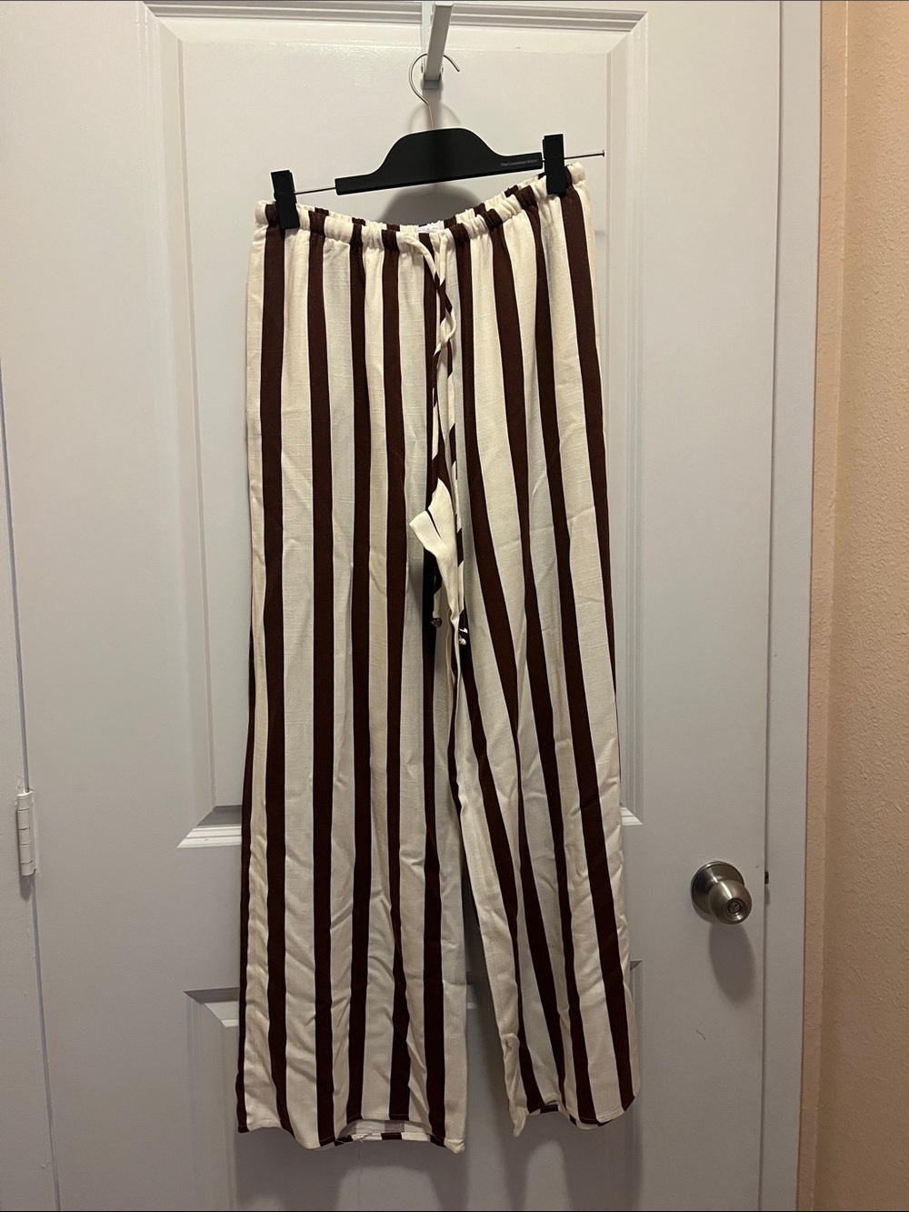 Sienna Sky Brown and White Vertical Stripe Wide-Leg Joggers
